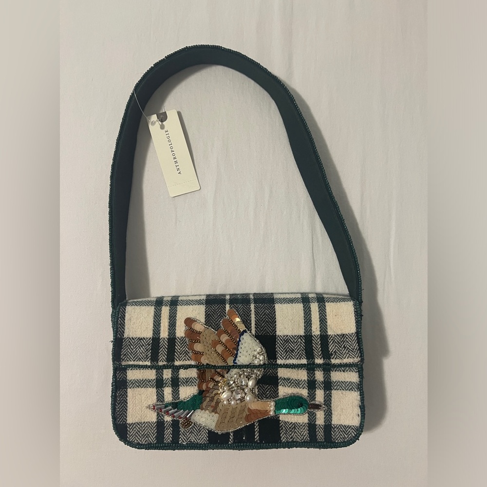 NWT Anthropologie Fiona Shoulder Bag with Embroidered Bird